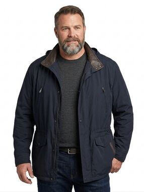 REMY Navy Field Jacket Lambskin Leather Trim 2XL Rochester Big & Tall Luxury
